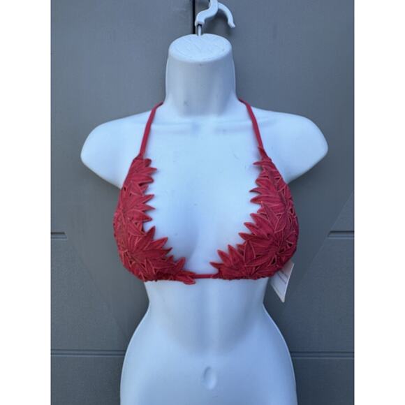 Blue Life Pasion flower Lace Bikini Swimsuit Triangle Top T-back Sz XS In Coral - Picture 2 of 11
